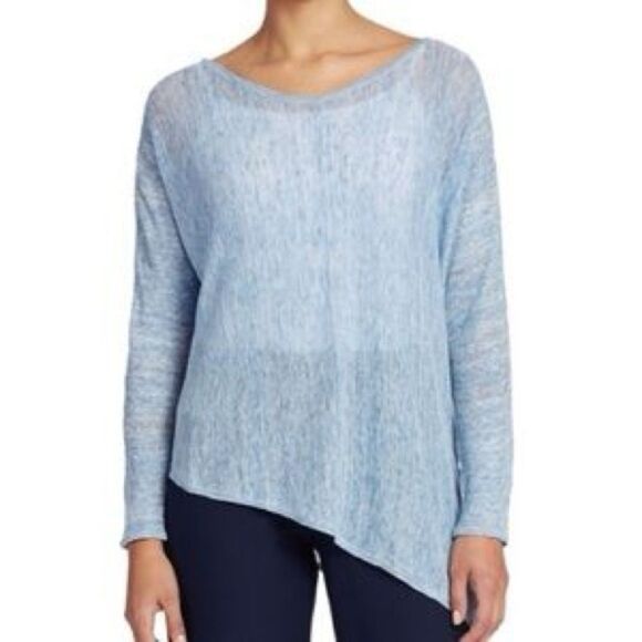 Eileen Fisher Women’s S Blue 100% Linen Asymmetrical Lightweight Sweater Top - Picture 1 of 5